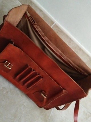 Maletín de cuero vintage marrón/naranja