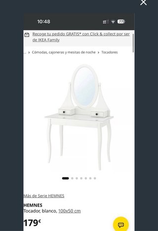 Tocador mesa Hemnes blanco Ikea con espejo ovalado