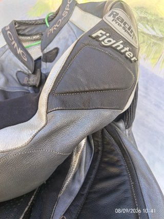 Chaqueta Moto Racing Sport Cuero Negra/Gris