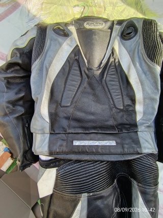Chaqueta Moto Racing Sport Cuero Negra/Gris