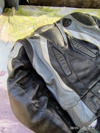 Chaqueta Moto Racing Sport Cuero Negra/Gris