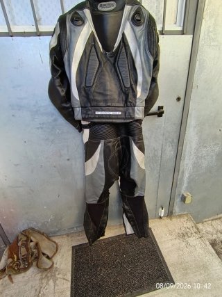 Chaqueta Moto Racing Sport Cuero Negra/Gris