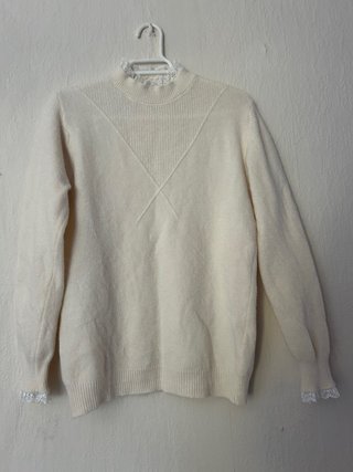 Jersey crema cuello alto encaje talla XS