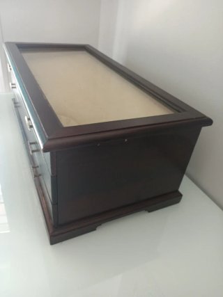 Caja joyero costurero madera tapa de cristal