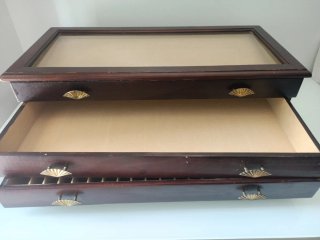 Caja joyero costurero madera tapa de cristal