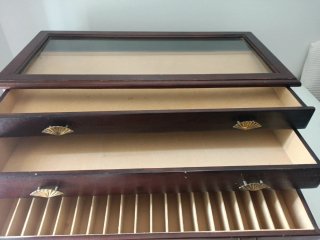 Caja joyero costurero madera tapa de cristal