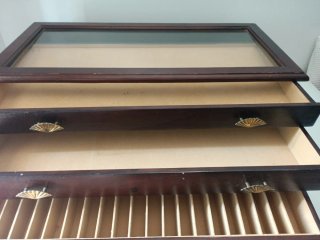 Caja joyero costurero madera tapa de cristal