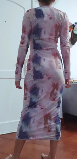 Vestido largo estampado rosa manga larga