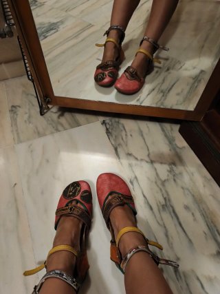 Bailarinas Pisaverde Marrón y Rojo