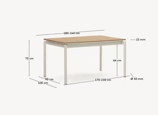 Mesa extensible de exterior Canyelles de polimadera y aluminio blanco mate 180(240) x 100 cm