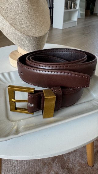 Cintura marrone fibbia dorata geometrica 100cm