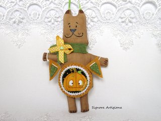 Gatto Zucca Halloween Stoffa Decorazione 21cm