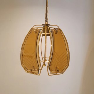 Lampadario vintage vetro e metallo dorato