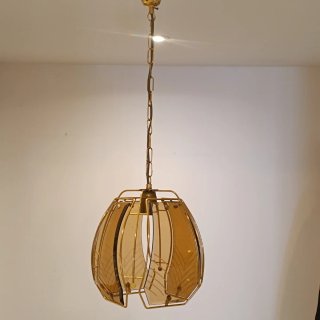 Lampadario vintage vetro e metallo dorato