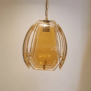 Lampadario vintage vetro e metallo dorato