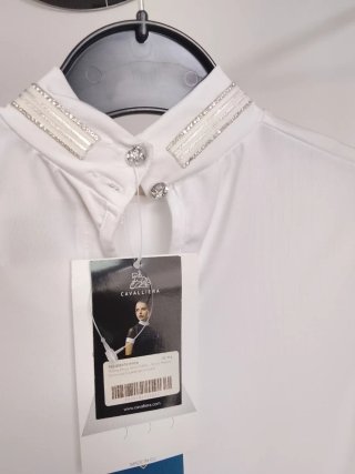 Camiseta técnica Cavalliera blanca con pedrería