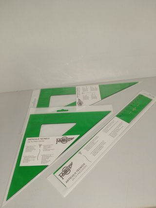regla, escuadra y cartabon verdes (educ.plastica)