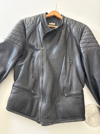 Chaqueta Cuero Moto Vintage Bieffe Negra