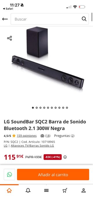 LG SoundBar SQC2 Bluetooth 2.1 Negra