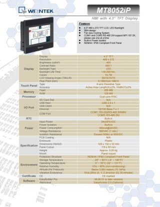 Pantalla HMI WEINTEK MT8052IP