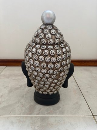 Cabeça Buda Decorativa Preto e Prateado