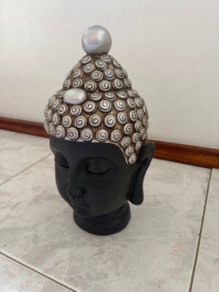 Cabeça Buda Decorativa Preto e Prateado