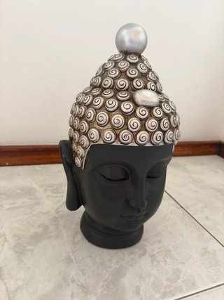 Cabeça Buda Decorativa Preto e Prateado