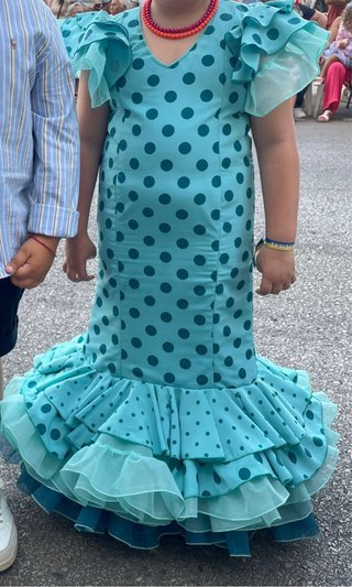 Traje de flamenca niña azul con lunares