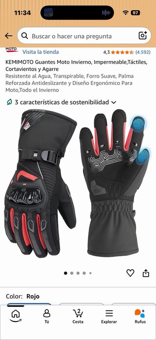 Guantes Moto Invierno KEMIMOTO Negro/Rojo