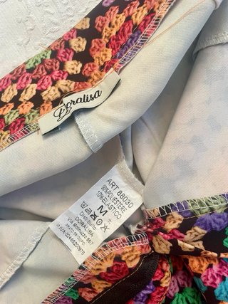 Pantaloni stampa multicolor effetto uncinetto