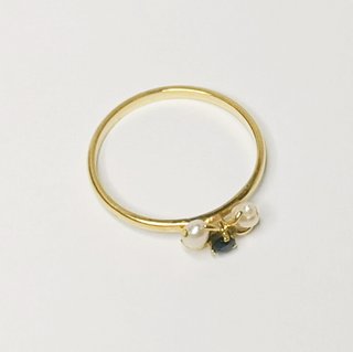 Anillo Oro 18kt Perlas y Zafiro Azul