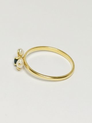 Anillo Oro 18kt Perlas y Zafiro Azul