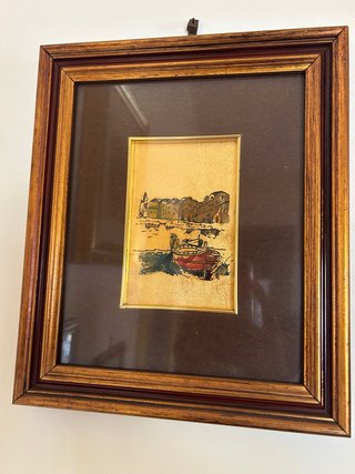 Quadro Vintage Lamina Oro Barca