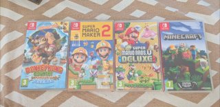 Donkey Kong ,Mario maker 2,Minecraft y Mario Delux