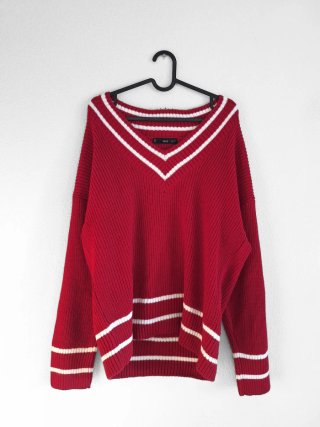 Jersey Mango Rojo Cuello V Rayas