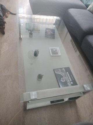 Mesa de centro cristal y metal