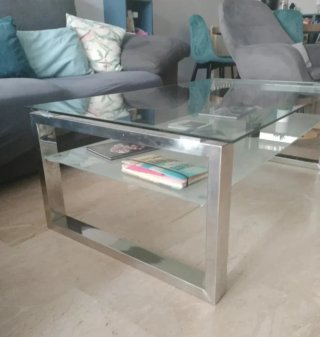 Mesa de centro cristal y metal