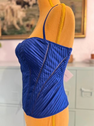 La Perla – Blue Pleated Bustier Corset Top –