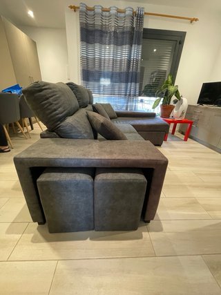 Sofá chaiselongue gris 3 plazas
