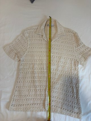 Camisa Zara Beige Manga Corta Crochet