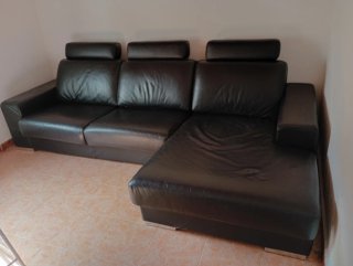 Sofá Chaiselongue Negro Piel Seminuevo