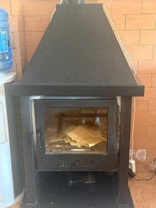Chimenea de hierro con puerta de cristal