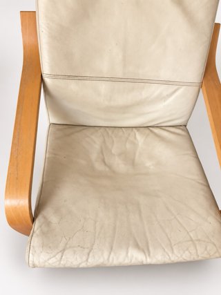 Sillón Butaca Piel y Madera Beige