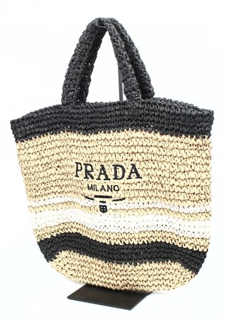 Bolso de Rafia Prada Playa Beige y Negro