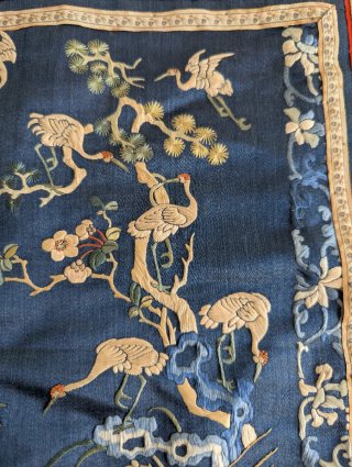 Antiguo bordado seda china grullas