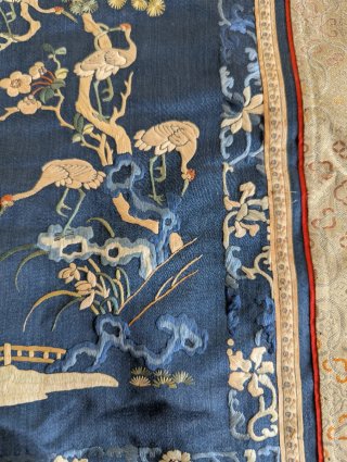 Antiguo bordado seda china grullas