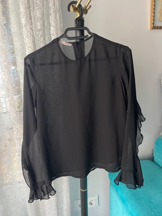 Blusa gasa mujer negra manga larga