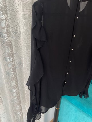 Blusa gasa mujer negra manga larga