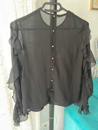Blusa gasa mujer negra manga larga