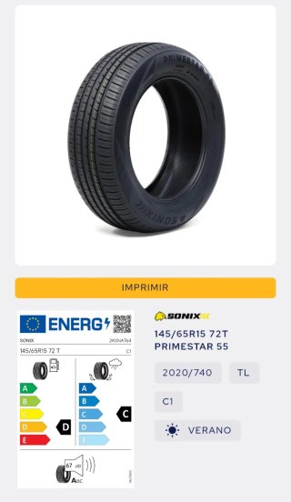 Neumáticos Sonic 145/65R15 Primestar 55 50€